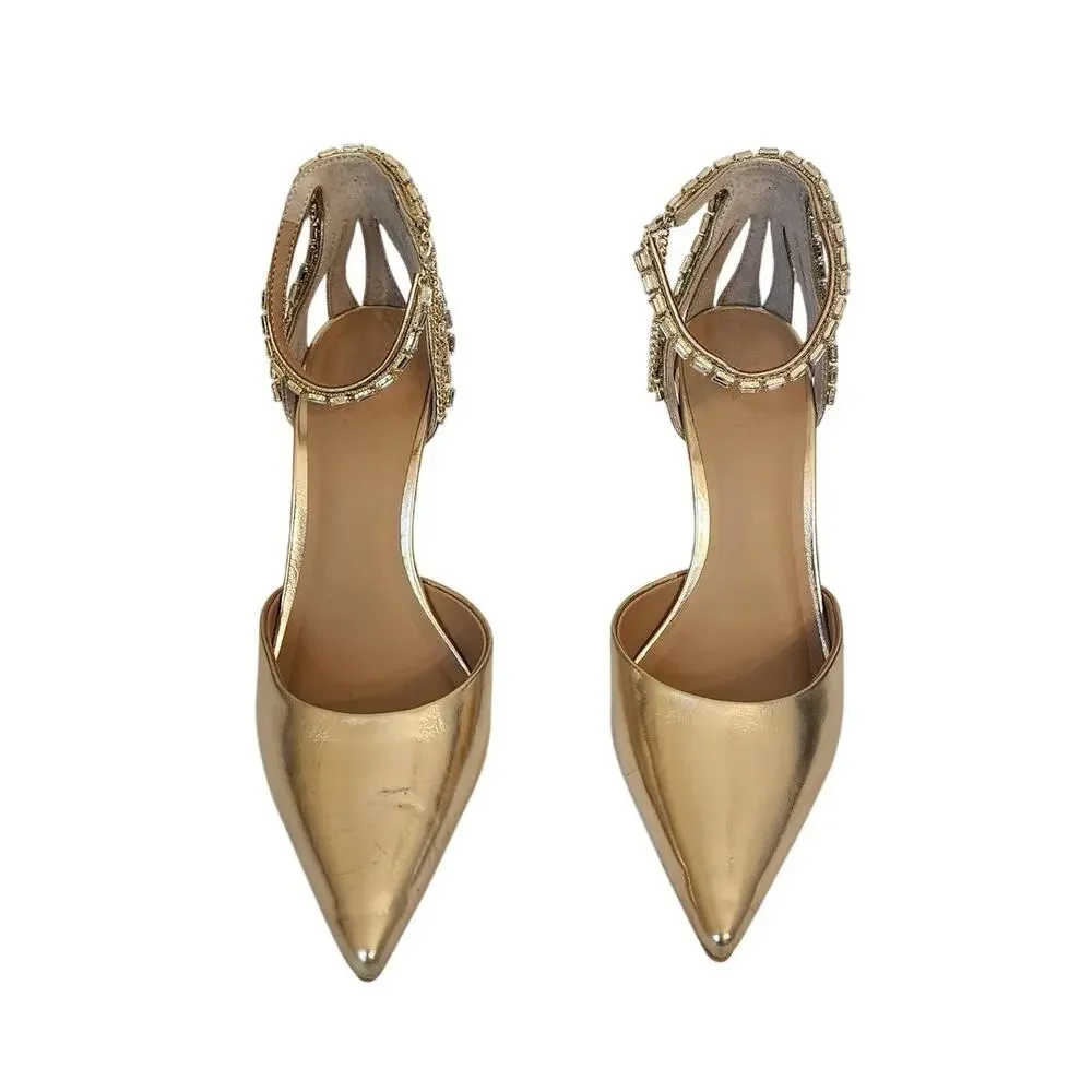 New INC International Concepts Shanni Ankle Strap Pumps Gold Jewelry Formal 9